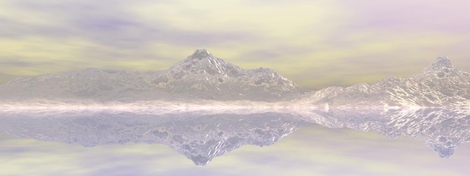 beautiful view of a mountain mirrored on a lake and sky - 3d rendering