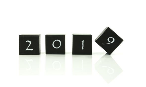 black blocks with 2018 changing in 2019 isolated on white