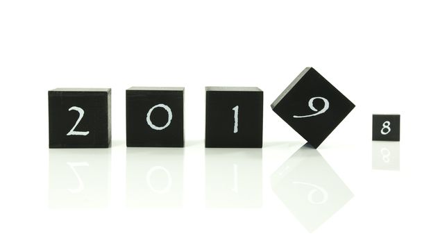 black blocks with 2018 changing in 2019 isolated on white