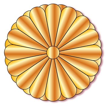 The imperial seal of Japan in gold over a white background