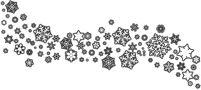 A banner of snowflakes in black line drawing over a white background