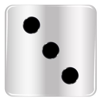 The face of a dice with three black spots over a white background