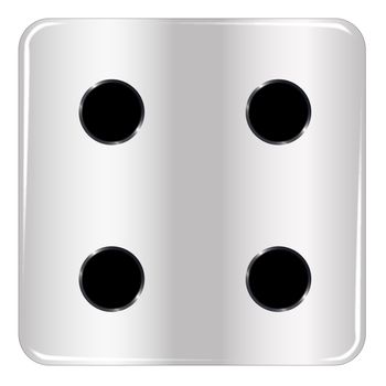 The face of a dice with four black spots over a white background