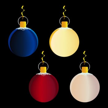 A collection of a dozen glass Christmas balls isolated over a black background