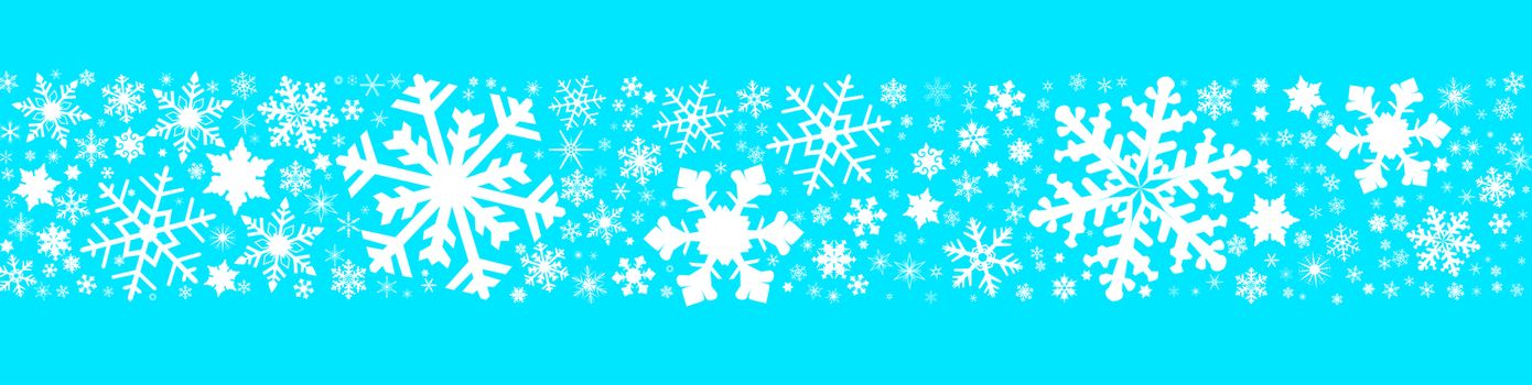 A banner of christmas snowflakes on a light blue background.