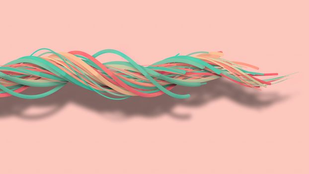 3D illustration,3D rendering, abstract geometric background, lines The circle points are very close together. Until seeing a free curve Many lines that rotate together into a rope. Light pink tone