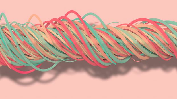 3D illustration,3D rendering, abstract geometric background, lines The circle points are very close together. Until seeing a free curve Many lines that rotate together into a rope. Light pink tone