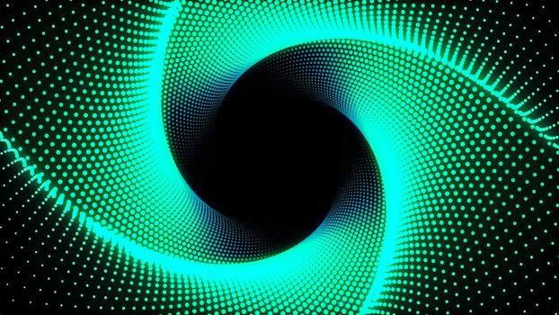 3d Illustration, Green dots lined up in lines It was put together until it was a square pipe and it is twisted.