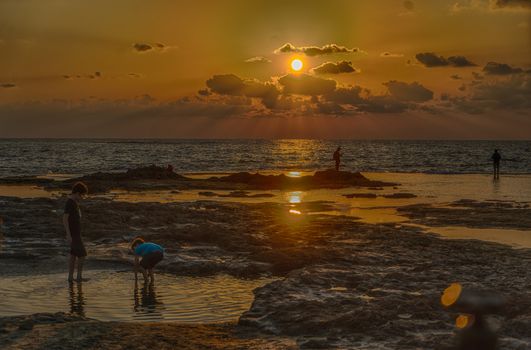 Dramatic colors of sea and sky in mediterranean beach