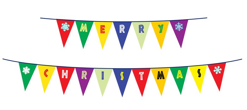 The text Merry Christmas as a line of bunting on a white background