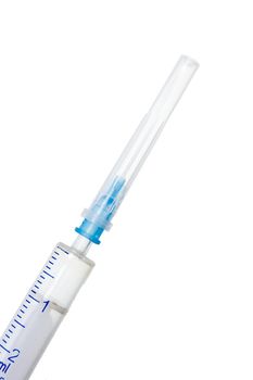 Medical syringe for injection on a white background