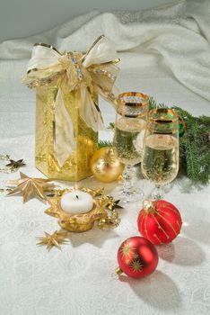 Still life with New Year accessories on a studio background