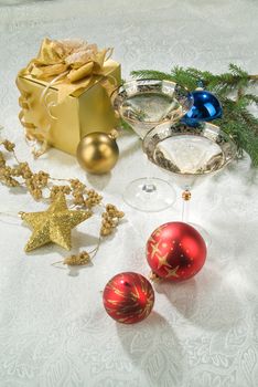 Still life with New Year accessories on a studio background