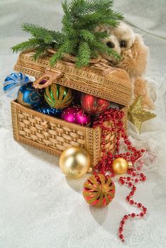 Still life with New Year accessories on a studio background