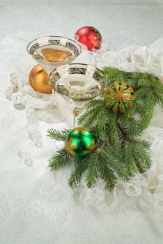 Still life with New Year accessories on a studio background