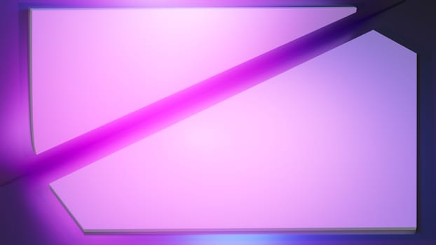 Abstract fashion background with white empty space, ultraviolet neon lights, pink blue vibrant colors, laser show. Banner for your content. 3D illustration