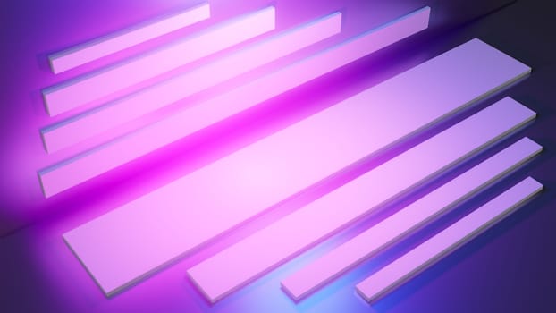 Abstract fashion background with white empty space, ultraviolet neon lights, pink blue vibrant colors, laser show. Banner for your content. 3D illustration