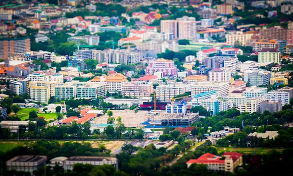 Tilt and shift miniature effect of buildings in Chiang Mai, Thailand