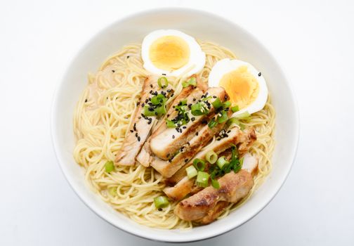 Miso Ramen with egg and pork, homemade Japanese food