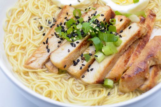 Miso Ramen with egg and pork, homemade Japanese food