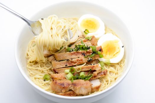 Miso Ramen with egg and pork, homemade Japanese food