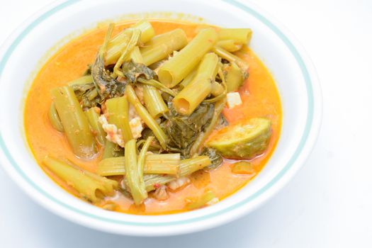 Red Curry with Pork Belly and Water Spinach (Gang Tay Po), a coconut milk curry with sweet, sour and mellow flavor. And smell good from kaffir lime. Eat with hot steamed rice is so delicious.