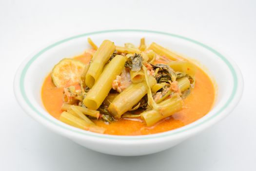 Red Curry with Pork Belly and Water Spinach (Gang Tay Po), a coconut milk curry with sweet, sour and mellow flavor. And smell good from kaffir lime. Eat with hot steamed rice is so delicious.