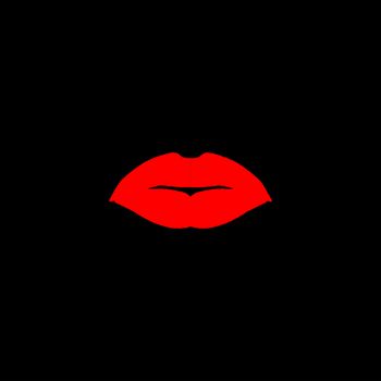 Kissing red lipstick lips over a black background