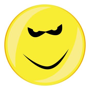 An evil smile face button isolated on a white background