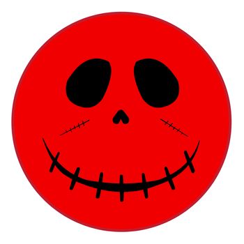 An evil zombie smile red face button isolated on a white background