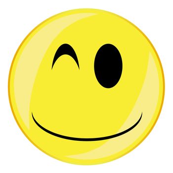 A silly smile face button isolated on a white background
