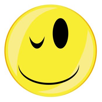 A winking smile face button isolated on a white background
