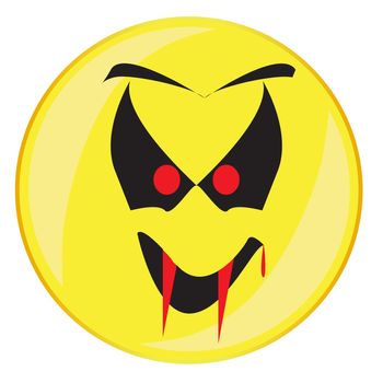 An evil vampire fangs smile face button isolated on a white background