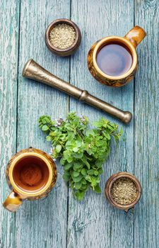 Medicinal tea from marjoram leaves.Herbal tea with oregano