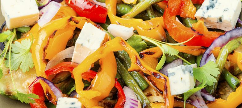 Grilled salad.Vegetable autumn salad with grilled vegetables and cheese.