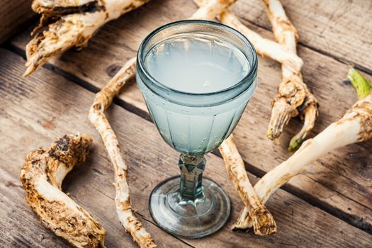 Traditional alcoholic drink from horseradish roots.Russian or Ukrainian cuisine