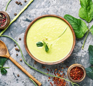 Green asparagus bean soup.Vegetable soup.Summer food.Diet food.