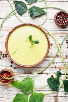 Green asparagus bean soup.Vegetable soup.Summer food.Diet food.
