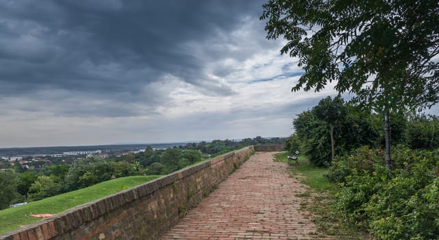 Panoramic View of the  Petrovaradin Fortress in Novi Sad, Serbia in a cloudy summer day