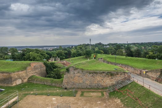 Panoramic View of the  Petrovaradin Fortress in Novi Sad, Serbia in a cloudy summer day