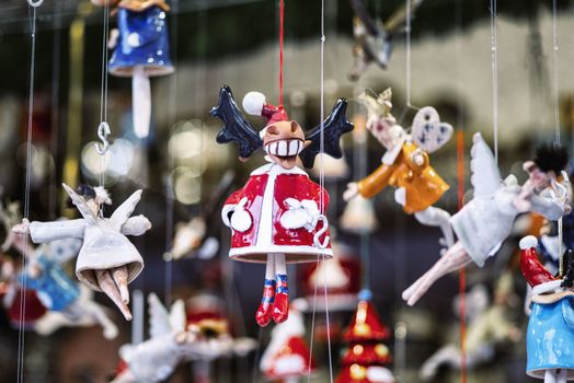 Christmas decorations balls and other miscellaneous toys at the Christmas market in Vienna. Christmas market in Vienna.