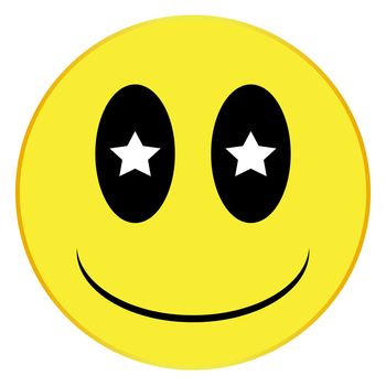 A star struck smile face button isolated on a white background