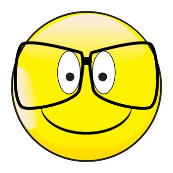 A big eyed happy smiling smile face button wearing glases isolated on a white background