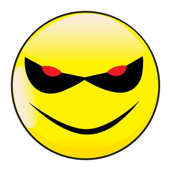An evil smile face button isolated on a white background