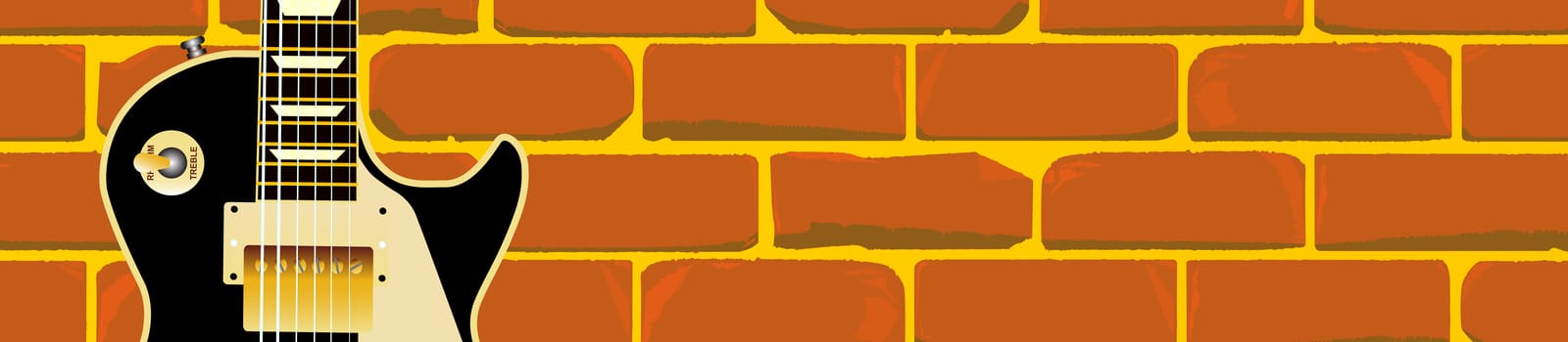 An electric guiar laying against a brick wall web banner background