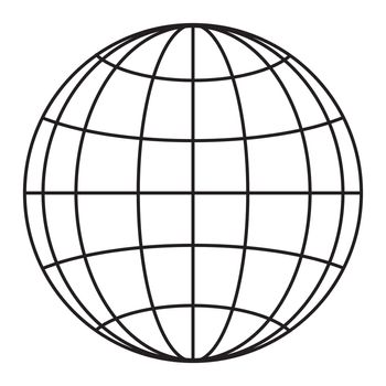 A black and white wire mesh representation of a globe isolated on white