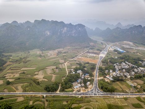 The Chongshui Expressway S62 in karst mountains of Guangxi, China.