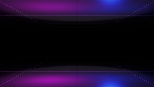 Abstract fashion background, ultraviolet neon lights, pink blue vibrant colors, laser show. 3D illustration