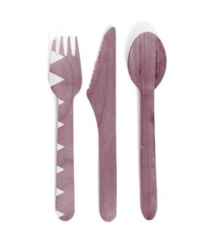 Eco friendly wooden cutlery - Plastic free concept - Isolated - Flag of Qatar