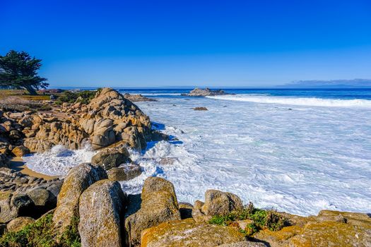 White Surf Against Rocks in Pacific Grove